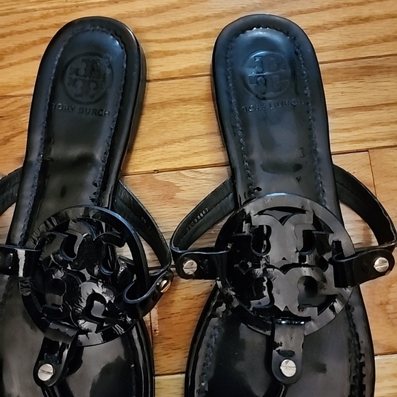 Tory Burch Miller  Black Patent Leather Sandals - Picture 3 of 6